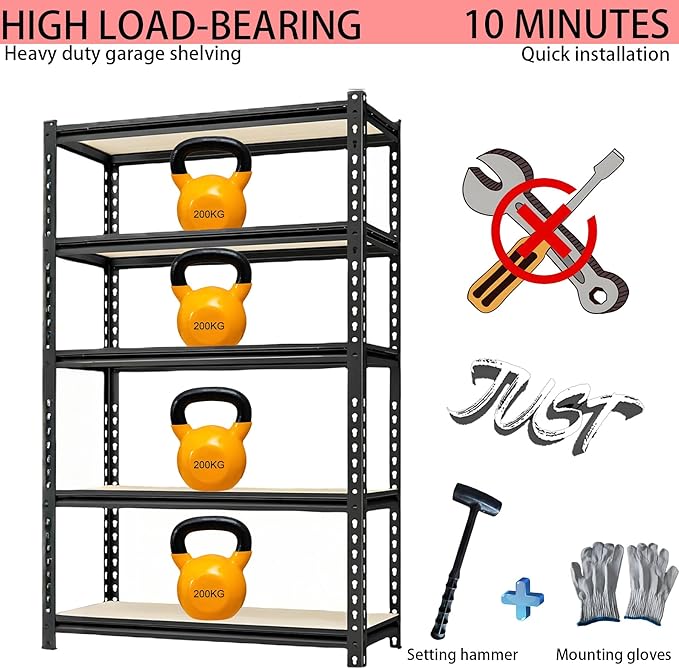 Storage Shelving Unit Heavy Duty Garage Shelves Metal Organizer Utility Rack for Kitchen Pantry Basement Pantry Warehouse Laundry 5 Tire 60" H x 28" W x 12" D 2000LBS
