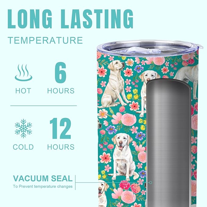 Yogusut Labrador Retriever Gifts for Women, 20oz Stainless Steel Insulated Tumbler Travel Mug Cup with Lid Straw Brush, Gifts for Dog Mom Dog Lover