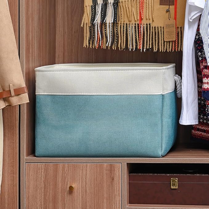 TheWarmHome Storage Bin for Shelves - Extra Jumbo 3 Pack 20.5L횞15.7W횞13.8H Storage Basket for Organizing, Fabrin Storage cubes with Drawstring Cover for Living Room Bedroom Decor Closet竊늋hite & Green