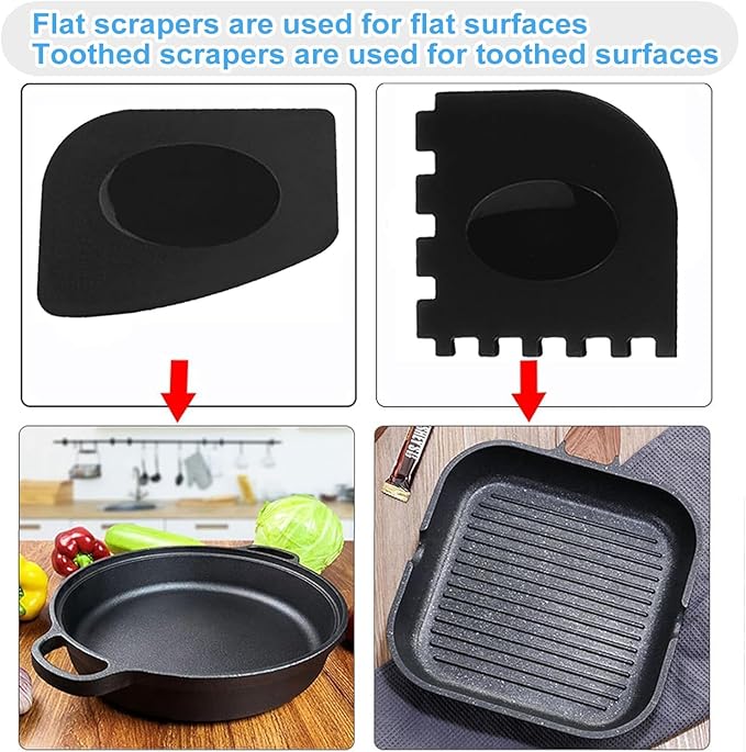 Onewly Cast Iron Scrubber (2 횞 Black Coarse Mesh) and and Scraper, Chain Mail Scrubber for Cleaning Stock Pots, Pans, Griddles, Grills, Cast Iron Skillets, Dish Scouring Pads
