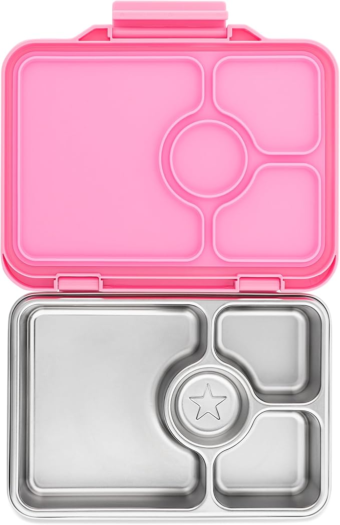 Yumbox Pr챗t Stainless Steel Bento Lunch Box, 3 Compartment, Secure Seal, BPA-Free, Dishwasher Safe, Compact & Lightweight for Kids & Adults, School & Office Lunch, Portion Control (Versailles Pink)