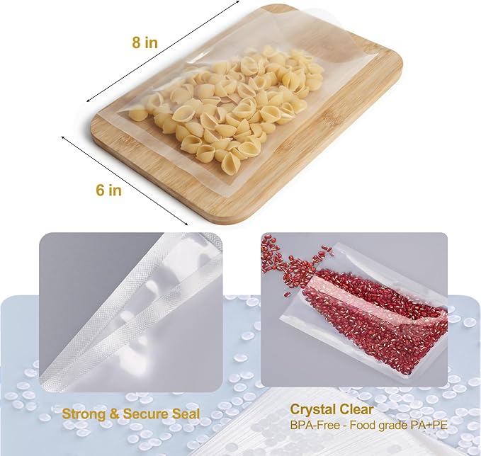 MAGIC SEAL Chamber Vacuum Sealer Bags for Food ??6 x 8 Inch 200 Count Pre-Cut Chamber Machine Pouches for Storage, Meal Prep and Sous Vide, Commercial Grade BPA-Free Smooth Bags