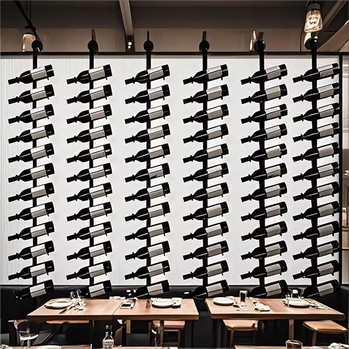 Large Wall Mount Wine Rack, H 72.8inch Wall Mounted Shelves for Bar, Holds 12 Metal Wine Storage Holder, for Commercial Restaurants Pantry Bar Wine Cellar (Black, six rows-72 Bottles)