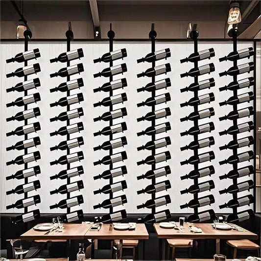 Large Wall Mount Wine Rack, H 72.8inch Wall Mounted Shelves for Bar, Holds 12 Metal Wine Storage Holder, for Commercial Restaurants Pantry Bar Wine Cellar (Black, six rows-72 Bottles)