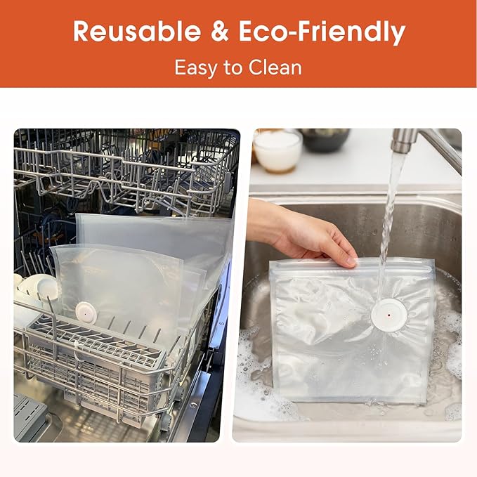Reusable Vacuum Sealer Bags (42 Bags + 7 Clips), BPA-Free Vacuum Zipper Bags in 3 Sizes (8.7"x8.3", 10.2"x11", 11.8"x13.4") for Food Storage, Freezer & Sous Vide, Compatible with Food Saver