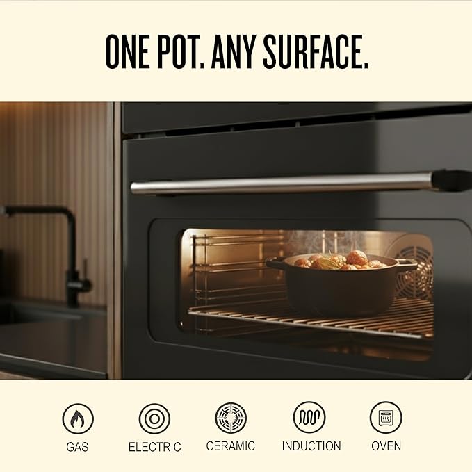 Alva Nori 5-Qt Enameled Cast Iron Round Dutch Oven ??Made With No PTFE/PFOA/PFAS, Oven & Induction Safe ??3-Layer Enamel, No Seasoning Needed ??Durable, Easy-Clean Cookware for Healthy Cooking, Black