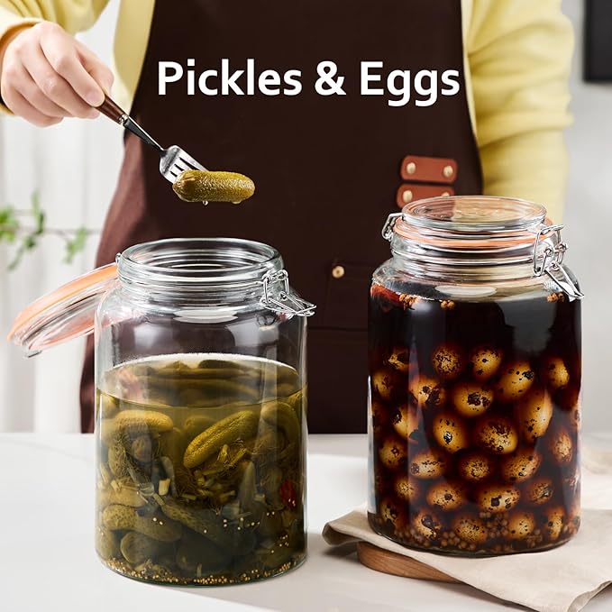 1 Gallon Glass Storage Jar with Lid, Wide Mouth Glass Canister for Storing Food in Pantry and Fermenting, Set of 2