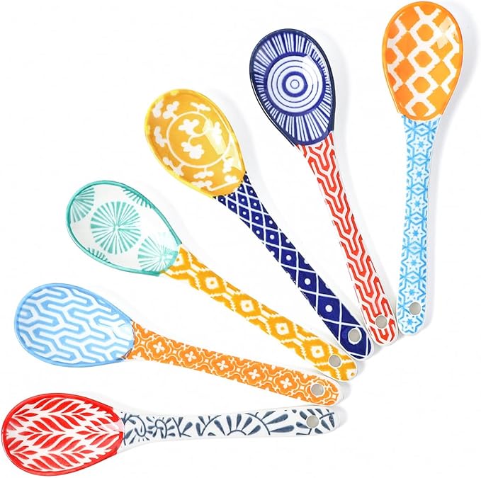 Selamica Ceramic Coffee Spoons, Teaspoons 5.2 Inch Small Spoons Set for Espresso, Tea, Dessert, Stirring, Dishwasher & Microwave Safe, Set of 6, Assorted Colors