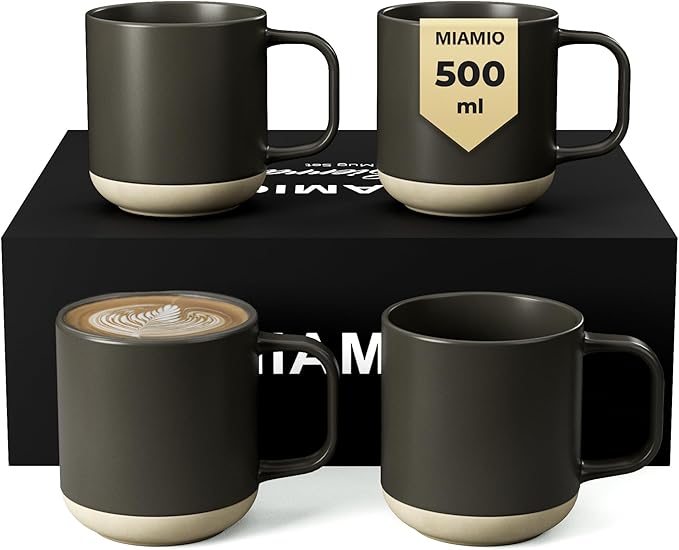 MIAMIO ??Coffee Mugs Set of 4 / Ceramic Cups for Coffee (17.5 oz), Cappuccino, Latte Macchiato, Tea, Espresso/Dishwasher and Microwave Safe ??Sierra Collection (Dark, Mugs (4x))