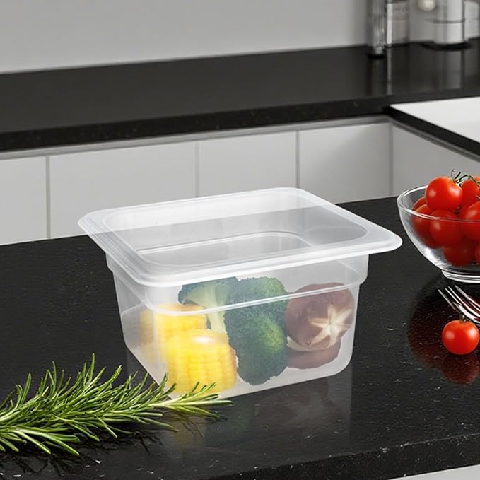6-Pack Food Pan with Lids, 1/6 Size Food Storage Containers for homes, schools, restaurants, hotels Meal Prep, -40??160?? Stackable, Freezer-Safe (1/6 size 4 inch deep, 1.53L/1.62QT)