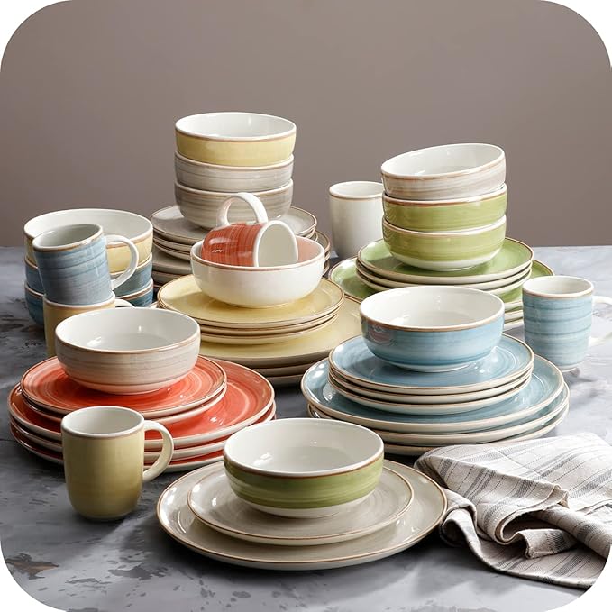 Corona 16 ?뱎iece Yellow Hand-painted Vintage Style Ceramic Dinnerware Sets, Plates, Bowls and Mugs, Service For 4, Mustard Caoba