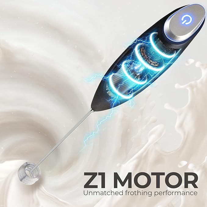 Zulay Kitchen Patented Tornado Triple Whisk Milk Frother with 4 Duracell Batteries ??Handheld Foam Maker for Coffee, Lattes, Matcha & Hot Chocolate ??Rich, Creamy Froth in Seconds