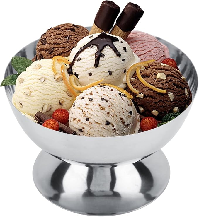 Hapivida Ice Cream Cup, 7oz/200ml Stainless Steel Serving Dessert Bowls Silver Ice Cream Dish Sauce Bowls Footed Yogurt Snack Candy Cups for Salad Fruit Pudding