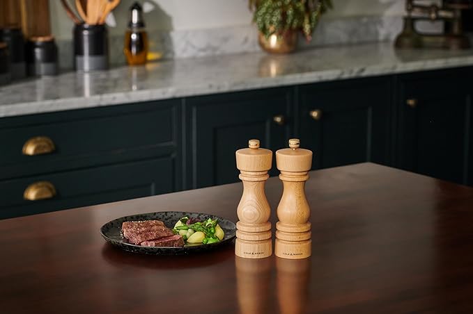 Cole & Mason London Refillable Spice Mill - Kitchen & Home Accessory - Table Black Pepper Grinder - Pepper Mill with Carbon Steel Mechanism - 7", Natural Beech