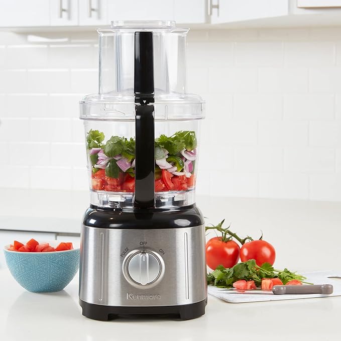 Kenmore 11-Cup Food Processor - Vegetable Procesador de Alimentos, Blender, Onion Chopper And Garlic Mincer, Kitchen Appliance High Powered Electric Licuadora, 500W Red, Stainless Steel Black
