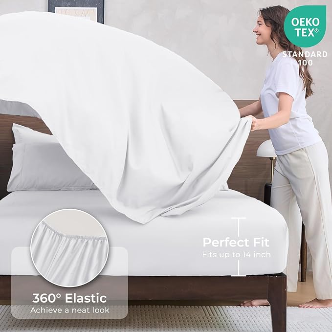 HEVUMYI White California King Comforter Set - 7-Piece All Season Bed in a Bag Cal King, Ultra Soft Bedding Set with Comforter, Flat Sheet, Fitted Sheet, Pillowcases, Pillow Shams