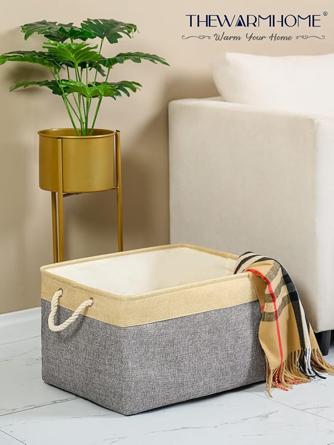 TheWarmHome Storage Baskets for Organizing, Extra Large-3Pack, 17.7L횞13.8W횞9.8H inch Large Sturdy Storage Bins, Decorative Storage Baskets for Shelves Closet Nursery (Gold&Grey)