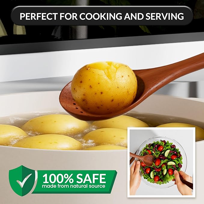 6-Piece Acacia Wood Cooking Utensil Set ??Wooden Kitchen Pan Toolset for Nonstick Cookware ??Includes Spoons & Spatulas ??Non-Scratch, Eco-Friendly Cooking Tools ??Everyday Use - Lifetime Replacements