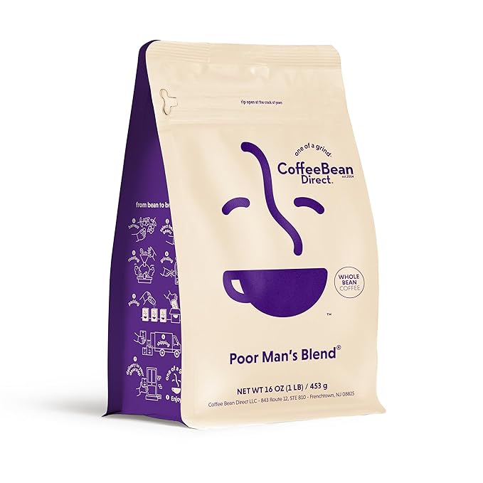 Coffee Bean Direct Poor Man's Blend짰, Whole Bean Coffee, Medium Roast, 1 Pound Bag (Pack of 1)