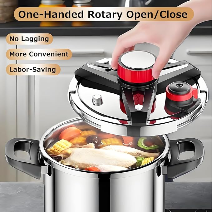 Pressure Cooker 10 QT,Pressure Canner,304 Stainless Steel Pressure Cooker,One-Hand Locking,Compatibility Gas and Induction Cooktops, Pressure Canner for Canning