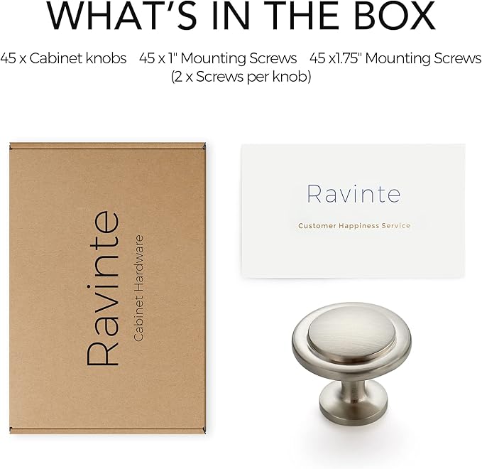 Ravinte 45 Pack 1-1/4 Inch Kitchen Cabinet Knobs - Brushed Nickel Zinc Drawer Pulls and Door Handles for Dressers