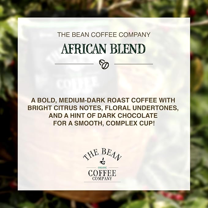 The Bean Organic Coffee Company African Blend, Medium Roast, Ground Coffee, 16-Ounce Bags (Pack of 2), Caf챕 molido tostado org찼nico