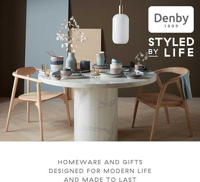 Denby - Impression Mixed Color Large Coffee Mug Set of 4-13.5oz Patterned Stoneware Ceramic Tea Mug Set Patterned, Blue, Pink, Cream, Black - Dishwasher Safe, Microwave Safe