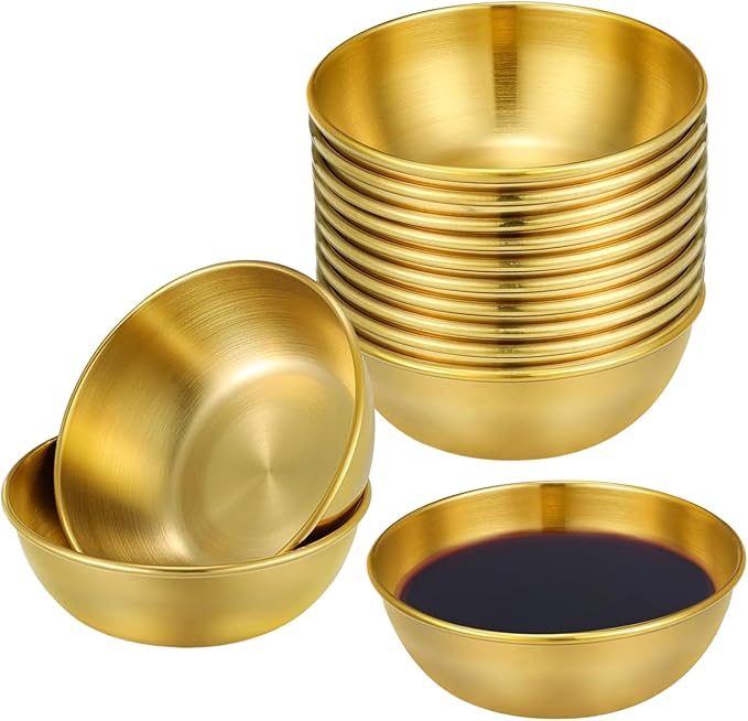 12 Pack 3.2 Inch Gold Stainless Steel Dipping Bowls ??Small Bowls for Dips, Soy Sauce, Condiments, Appetizers, Facial Bowl for Esthetician Use