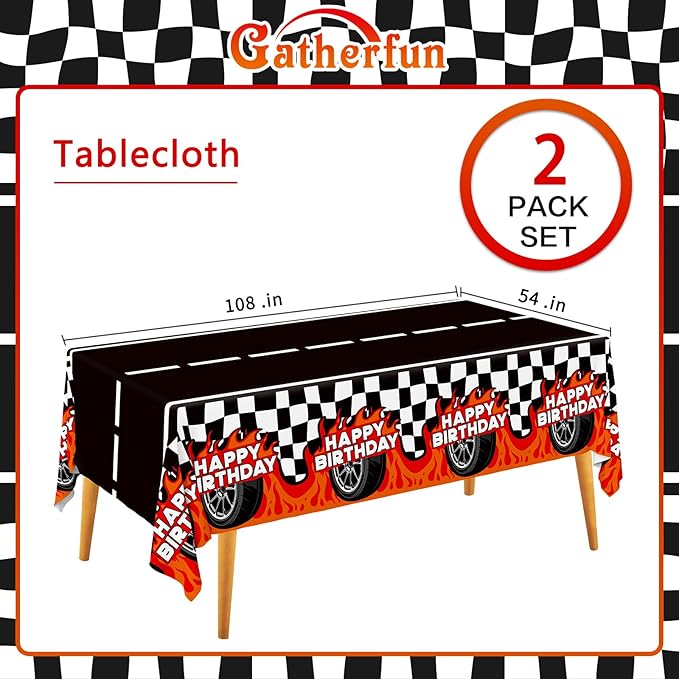 Gatherfun Car Birthday Decorations Kit: Car Theme Party Supplies, Includes 2-Pack Racing Car -Themed Tablecloths for Kids & Boys' Racing Car Birthday, Disposable Table Covers 54 x 108 Inch
