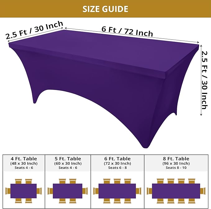 Utopia Kitchen Spandex Tablecloth 2 Pack [6FT, Purple] Tight, Fitted, Washable and Wrinkle Resistant Stretch Table Cloth Rectangle Cover for Trade Show, Weddings & Parties [72Lx30Wx30H Inch]
