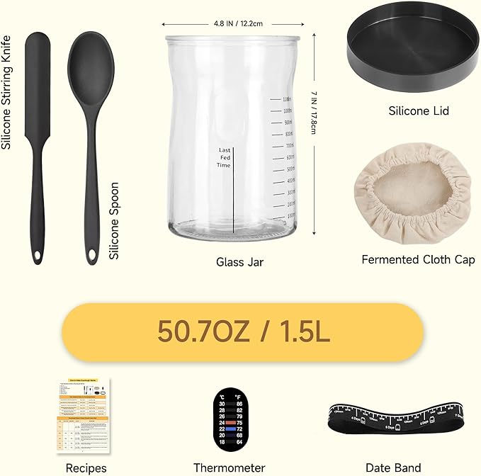 Pro Sourdough Starter Kit- 50oz Large Capacity Sourdough Starter Jar, 17 Flavorful Fermentation Recipes, Sourdough Bread Baking Supplies for Making Delicious Sourdough Breads(1PCS)