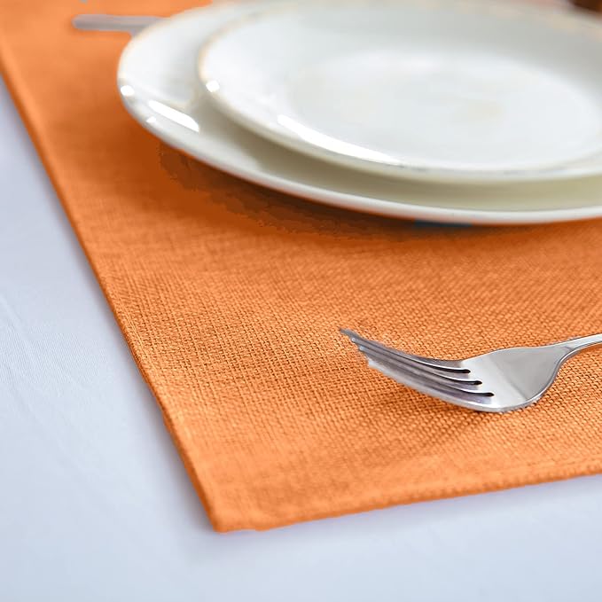 Rinpon Linen Placemats Set of 8, Machine Washable, Heat Resistant, Wrinkle Free, Thick Polyester Kitchen Place Mats for Dining Table (Orange)
