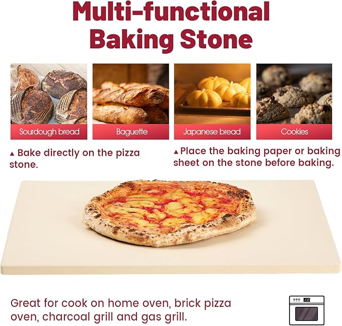 ROCKSHEAT Professional Pizza Stone for Oven ??13.8x17.7 Inch Cordierite Baking Stone Board, Grill & BBQ Safe, Heavy Duty for Perfect Crust (35x45cm)