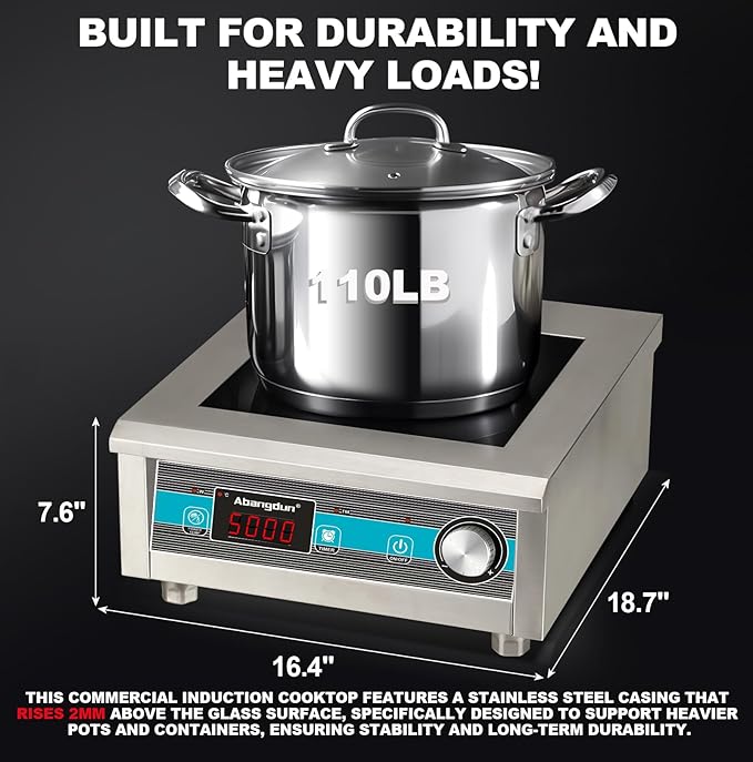 Commercial Induction Cooktop 5000W 190V~275V Electric Stove Commercial Range Countertop Burner with 18 Hour Timer Non Circulating Heating Portable Hot Plate for Restaurant&Hotel&Kitchen Use