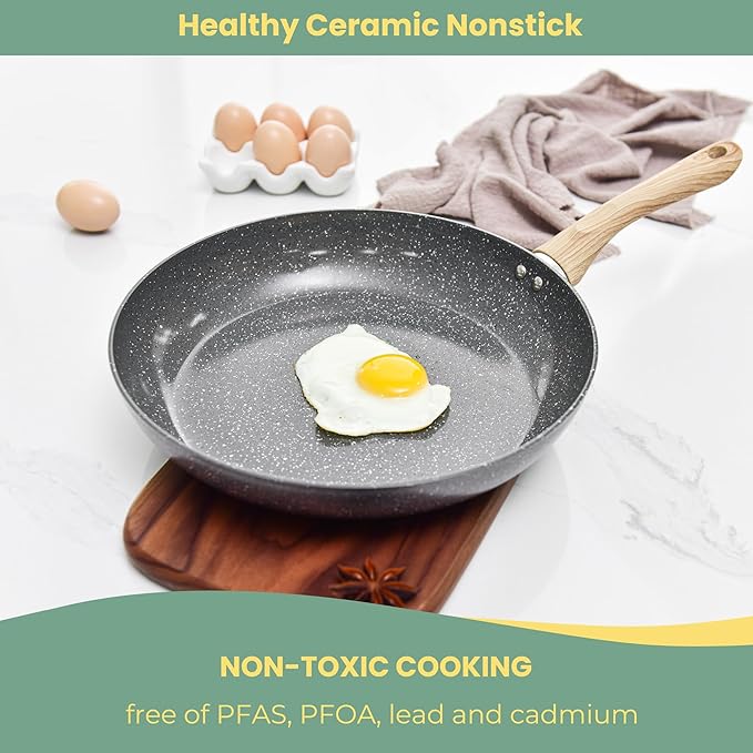 Fry Pan Nonstick 3 Piece, Stretched Aluminium Cookware - 8", 9.5", 11" Skillets Fry Pans with Induction Bottom