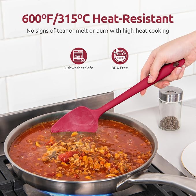 U-Taste Silicone Spoon Spatula Set, 600쨘F High Heat Resistant Food Grade Flexible Rubber Scraper, Integrated Cooking Mixing Baking Kitchen Utensils Set of 3 for Nonstick Cookware (Red)