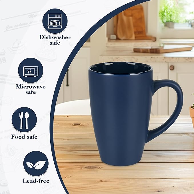 20oz Extra Large Ceramic Tall Coffee Mugs Set for Coffee Tea Hot Cocoa set of 4 Dishwasher & Microwave Safe (Matte blue)