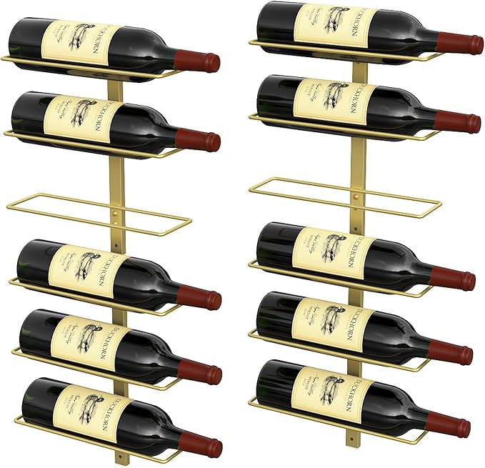 B4Life Wine Rack and Holder Wall Mounted 12 Bottles, Metal Hanging Mount Racks for Wall, Liquor, Champagne for Bottles Storage Home Bar, Cellar and Kitchen, Dining Room (Gold, 12 Bottle)