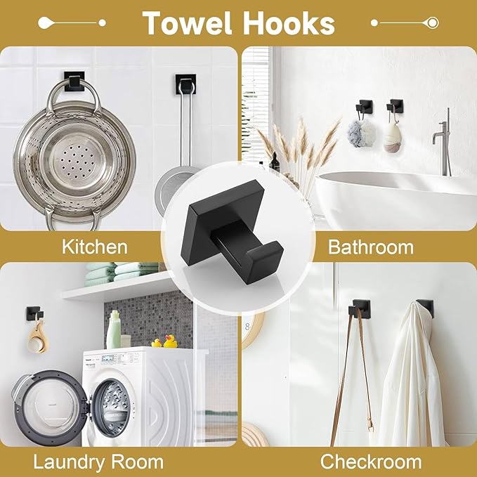 10 Pieces Bathroom Hardware Accessories Set Black Towel Bar Set Towel Holder Racks Set for Bathroom,SUS304 Stainless Steel,Wall Mounted 23.6-Inch
