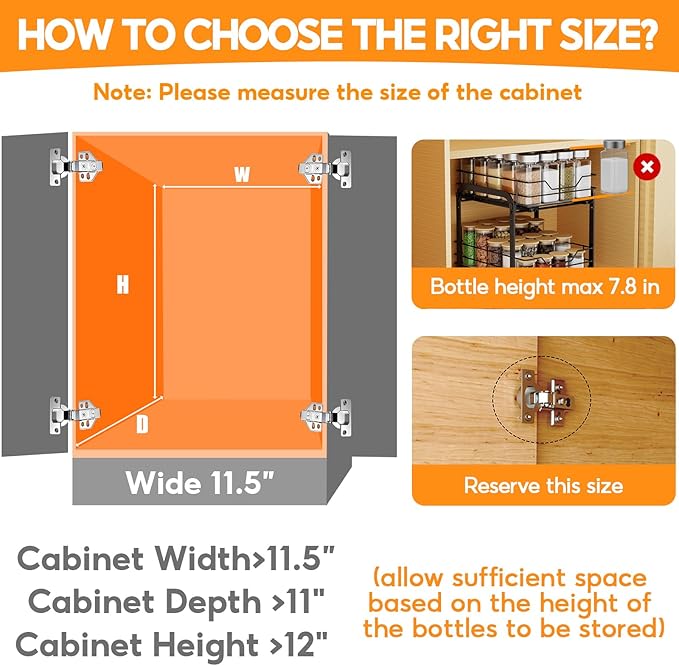 Spice Rack Organizer for Cabinet, 2 Tier Pull Out Spice Rack ??Heavy Duty Metal Spice Organization for Cabinet, 50-Jar Capacity, Height Adjustable Cabinet Organizer (11.5W" X 10.5"D X 9"H, Black)