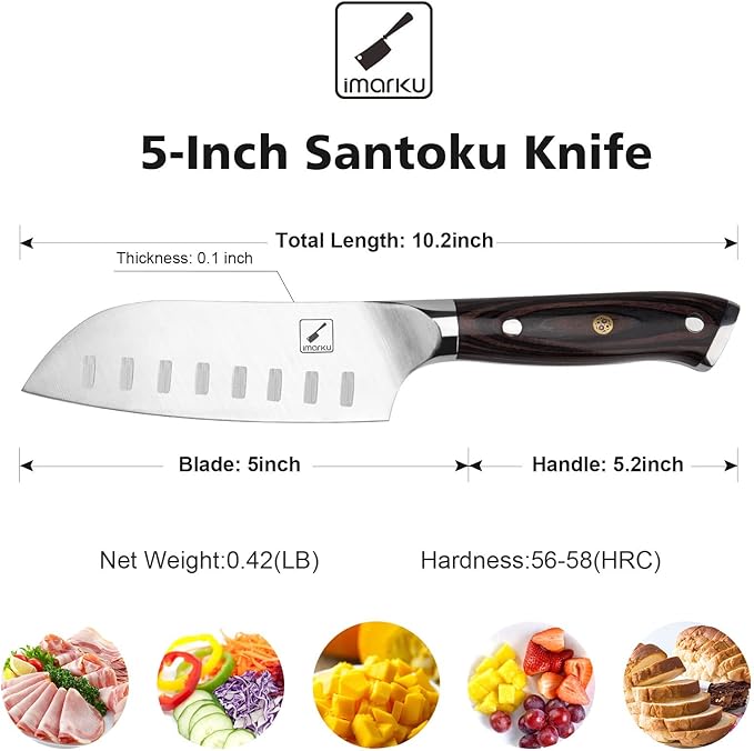imarku Santoku Knife Chef Knife 5 inch Ultra Sharp Asian Knife Japanese Chef Knife - Japanese SUS440A Stainless Steel - Ergonomic Pakkawood Handle, Best Choice for Home Kitchen