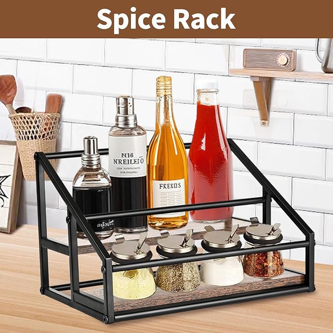 2-Tier Coffee Syrup Organizer - 8 Bottle Rack for Coffee Bar, Kitchen Station - Stand and Holder for Syrup, Wine, Dressing