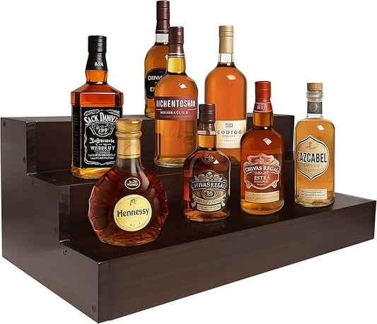Royxen 24 Inch Solid Wood Liquor Bottle Shelf 3 Tier Bar Shelf Freestanding Vintage Liquor Bar Stand for Home Bar Decor, Natural Wood