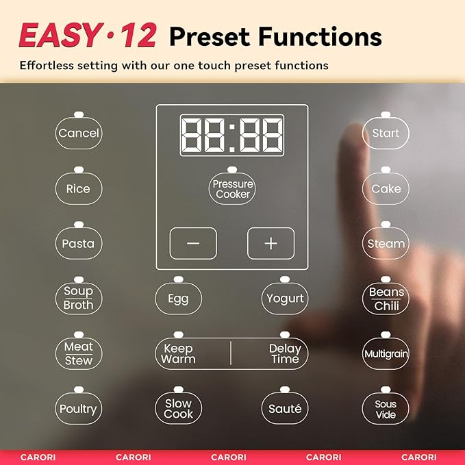 1200W 12-in-1 Electric Pressure Cooker 8Qt, Stainless Steel Pressure Cooker, Slow Cook Rice Cooker Steamer Saut챕, Yogurt Maker, Warmer & Sterilizer with Recipe, Safer Venting Design, Sliver