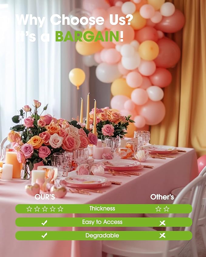 Pureegg Plastic Table Cloth Disposable 12 Pack, 54 x 108 Inch Table Cloths, Easter Party, Valentines, Mothers Day Decorations, Tablecloths, Rectangle, Pastel Plastic Cover, Leakproof & Sturdy, Pink