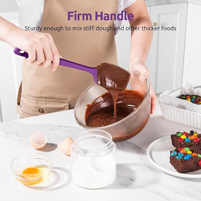U-Taste Silicone Spoon Spatula Set, 600쨘F High Heat Resistant Food Grade Flexible Rubber Scraper, Integrated Cooking Mixing Baking Kitchen Utensils Set of 3 for Nonstick Cookware (Purple)