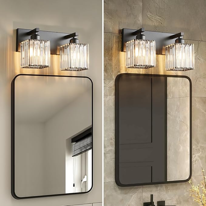 Modern Bathroom Vanity Light 2-Lights Black Crystal Bathroom Wall Light Vanity Light Fixturesï¼?2.59-inch Modern Minimalist Design
