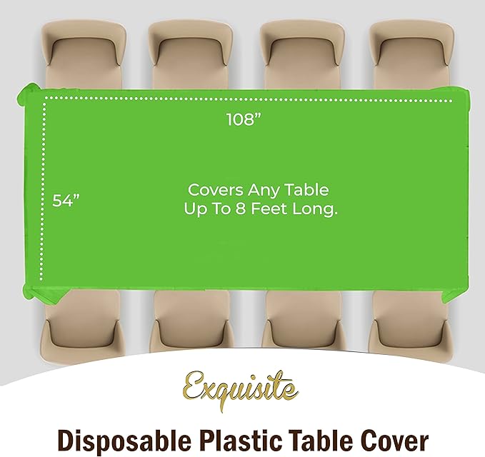 Party Solids Pack Of 6 Premium Plastic Tablecloth 54 Inch x 108 Inch Rectangle Plastic Table Cover - Lime Green