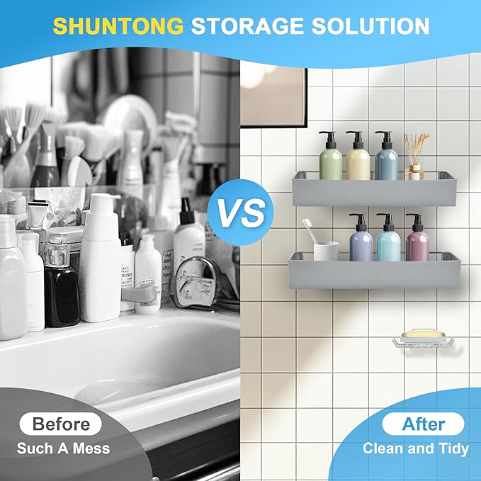 Premium Shower Caddy, Adhesive Bathroom Shower Organizer and Storage, No Drill Shower Shelves for Inside Shower, Rustproof Shower Storage Rack 4 Pack Silver