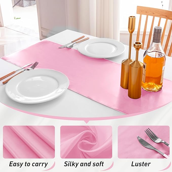 JEVIX 10 Pack Satin Table Runner 12 X 108 Inch Silk Table Runner for Party,Wedding, Birthday, Banquets,Decoration(Pink)